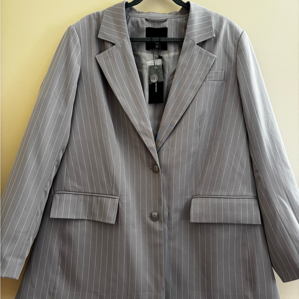 Vero Moda Light Gray oversized Pinstripe Blazer